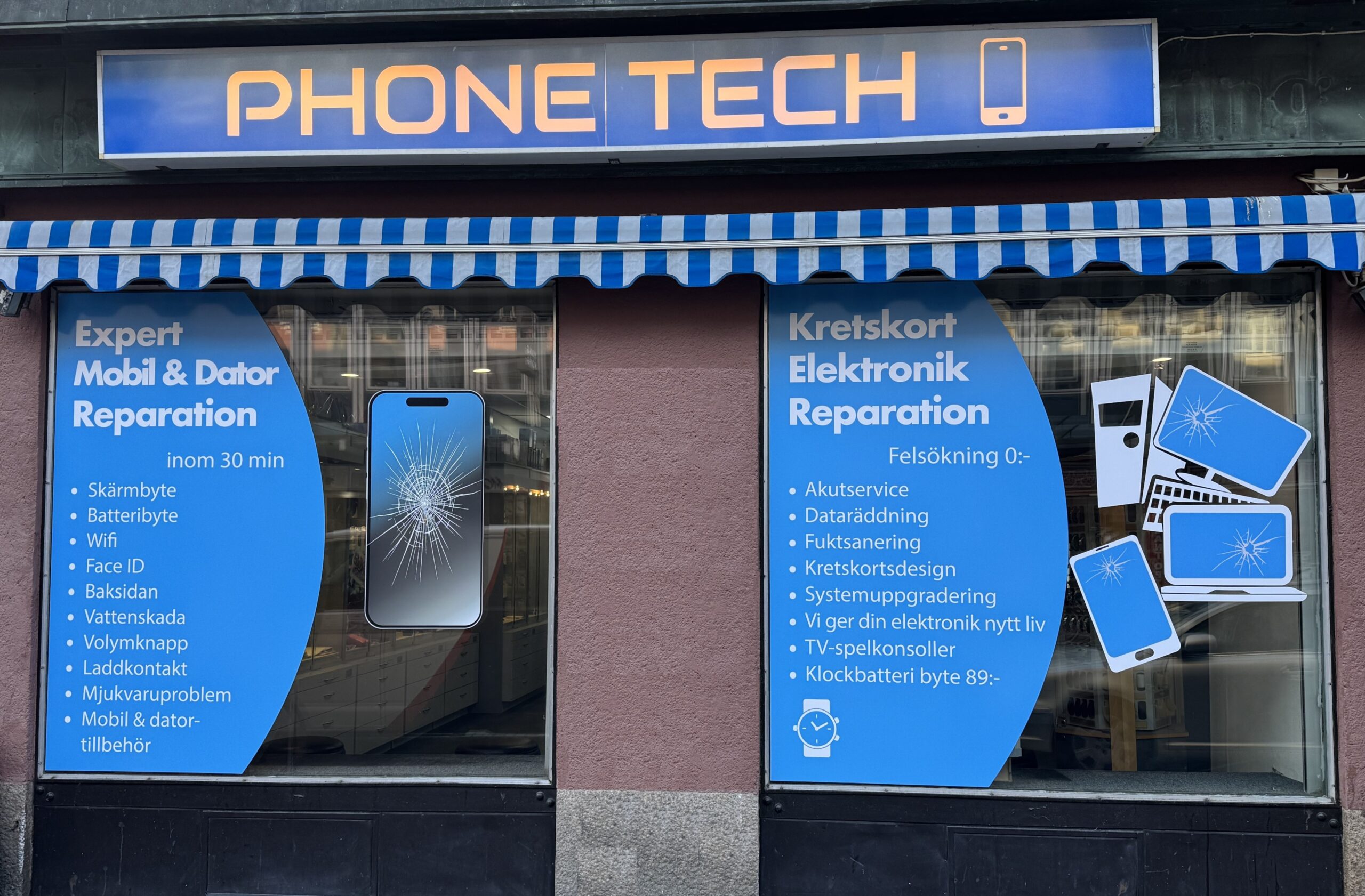 Phone Tech butik för mobilreparation, iPhone reparation och Samsung reparation i Västerås